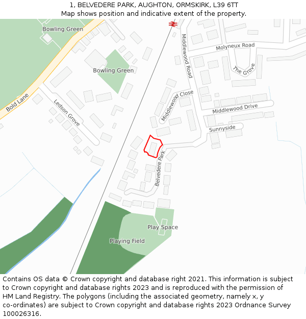 1, BELVEDERE PARK, AUGHTON, ORMSKIRK, L39 6TT: Location map and indicative extent of plot
