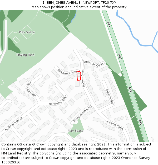 1, BEN JONES AVENUE, NEWPORT, TF10 7XY: Location map and indicative extent of plot