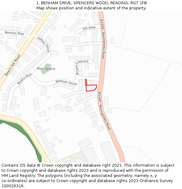 1, BENHAM DRIVE, SPENCERS WOOD, READING, RG7 1FB: Location map and indicative extent of plot