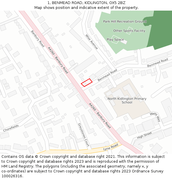 1, BENMEAD ROAD, KIDLINGTON, OX5 2BZ: Location map and indicative extent of plot
