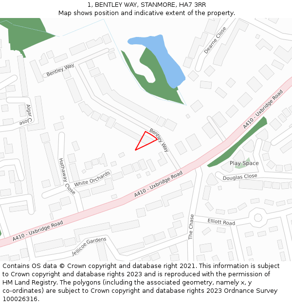 1, BENTLEY WAY, STANMORE, HA7 3RR: Location map and indicative extent of plot