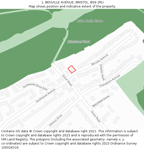 1, BENVILLE AVENUE, BRISTOL, BS9 2RU: Location map and indicative extent of plot