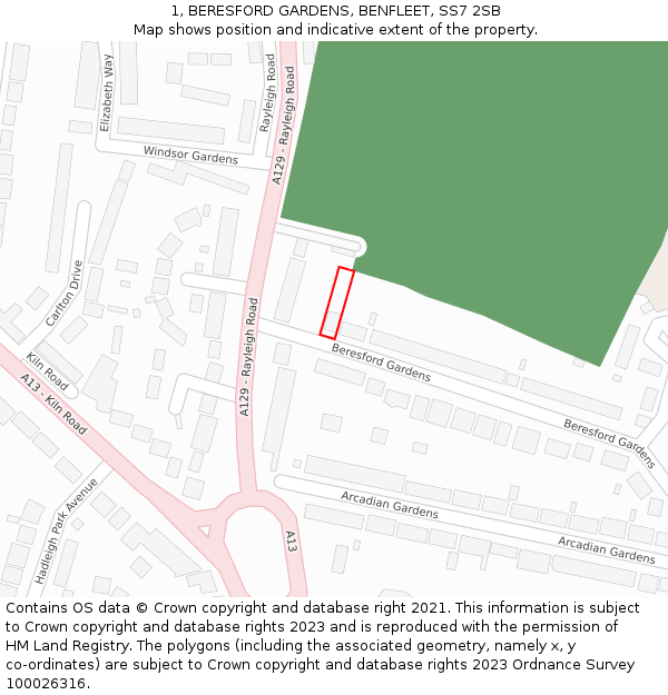 1, BERESFORD GARDENS, BENFLEET, SS7 2SB: Location map and indicative extent of plot