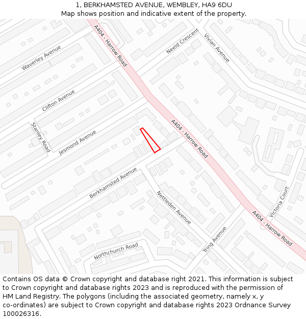 1, BERKHAMSTED AVENUE, WEMBLEY, HA9 6DU: Location map and indicative extent of plot