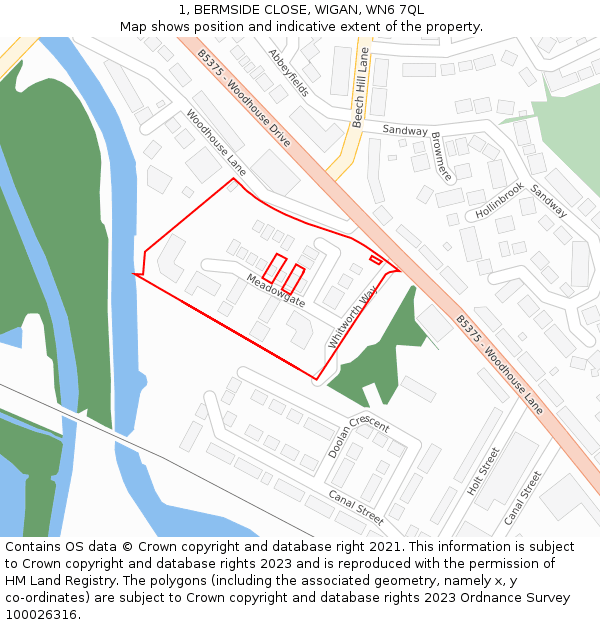 1, BERMSIDE CLOSE, WIGAN, WN6 7QL: Location map and indicative extent of plot