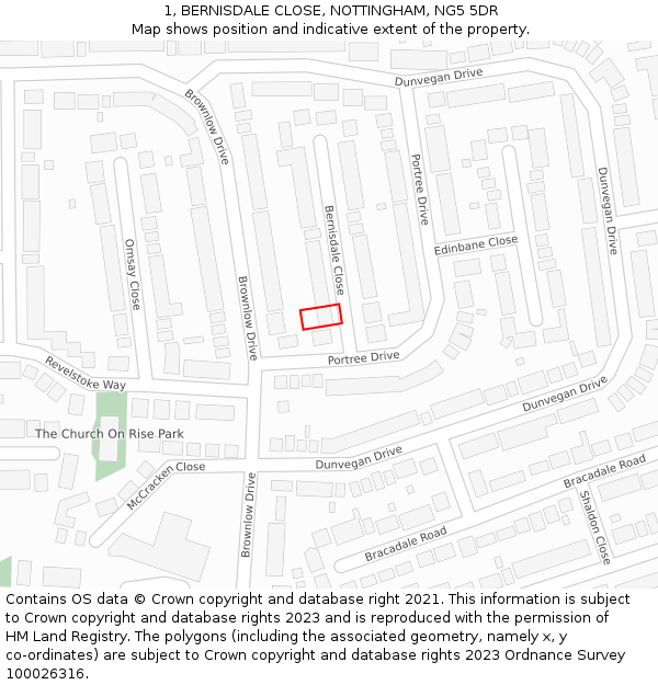 1, BERNISDALE CLOSE, NOTTINGHAM, NG5 5DR: Location map and indicative extent of plot