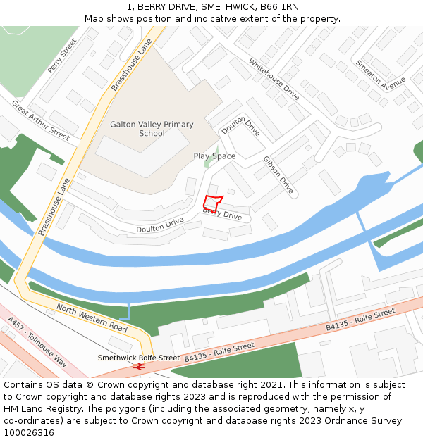 1, BERRY DRIVE, SMETHWICK, B66 1RN: Location map and indicative extent of plot