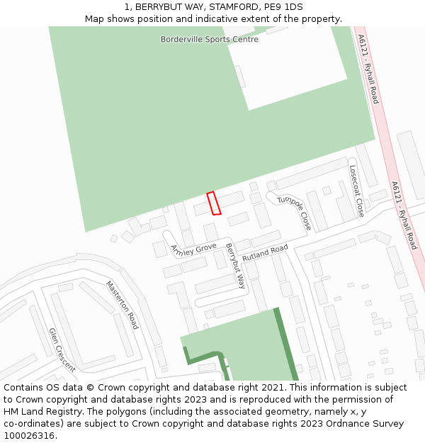 1, BERRYBUT WAY, STAMFORD, PE9 1DS: Location map and indicative extent of plot