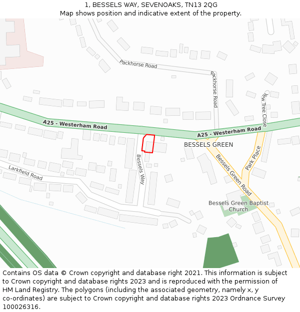 1, BESSELS WAY, SEVENOAKS, TN13 2QG: Location map and indicative extent of plot