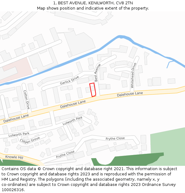 1, BEST AVENUE, KENILWORTH, CV8 2TN: Location map and indicative extent of plot