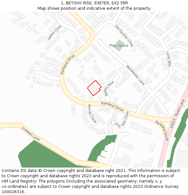 1, BETONY RISE, EXETER, EX2 5RR: Location map and indicative extent of plot