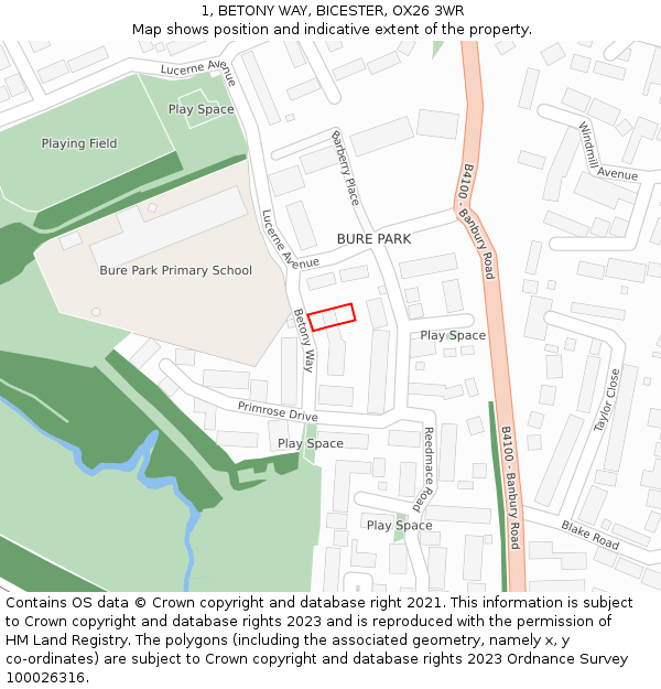 1, BETONY WAY, BICESTER, OX26 3WR: Location map and indicative extent of plot