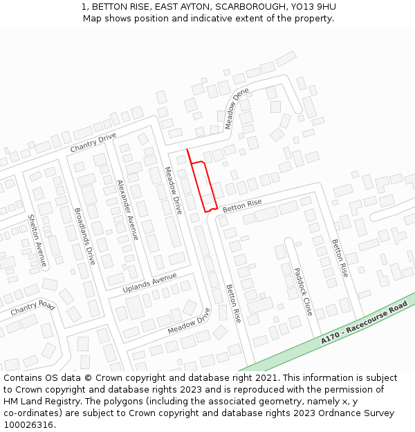 1, BETTON RISE, EAST AYTON, SCARBOROUGH, YO13 9HU: Location map and indicative extent of plot