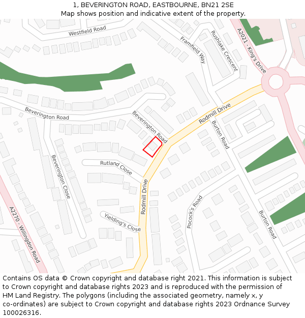 1, BEVERINGTON ROAD, EASTBOURNE, BN21 2SE: Location map and indicative extent of plot
