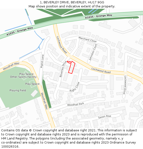 1, BEVERLEY DRIVE, BEVERLEY, HU17 9GG: Location map and indicative extent of plot