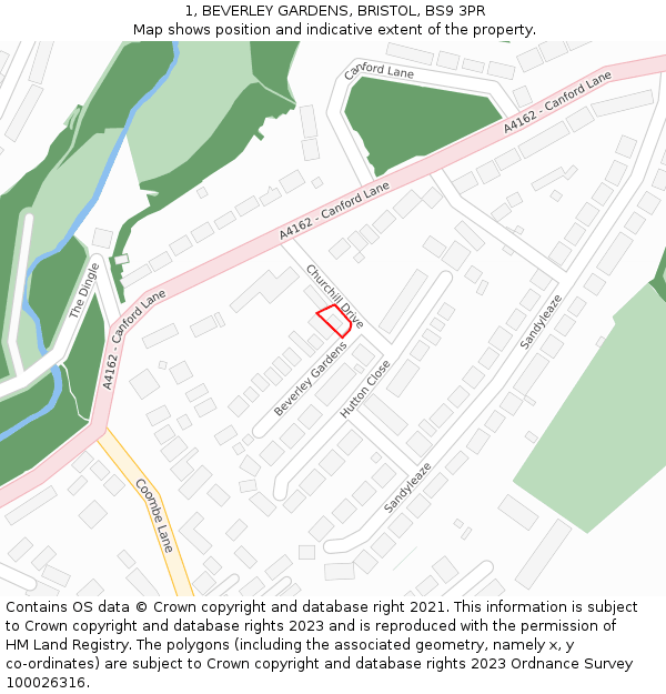 1, BEVERLEY GARDENS, BRISTOL, BS9 3PR: Location map and indicative extent of plot