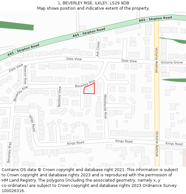 1, BEVERLEY RISE, ILKLEY, LS29 9DB: Location map and indicative extent of plot