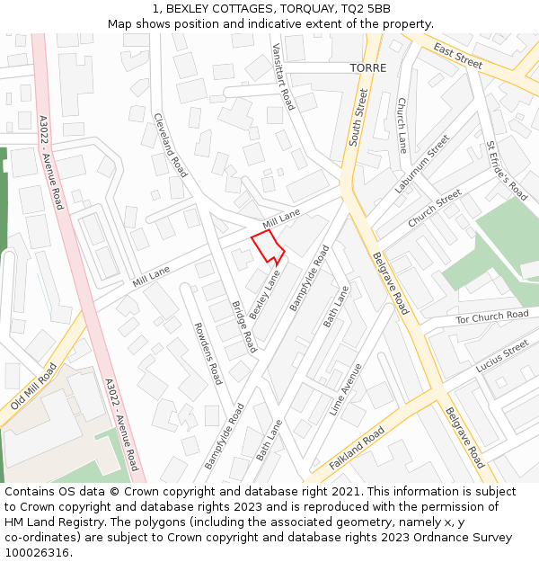 1, BEXLEY COTTAGES, TORQUAY, TQ2 5BB: Location map and indicative extent of plot