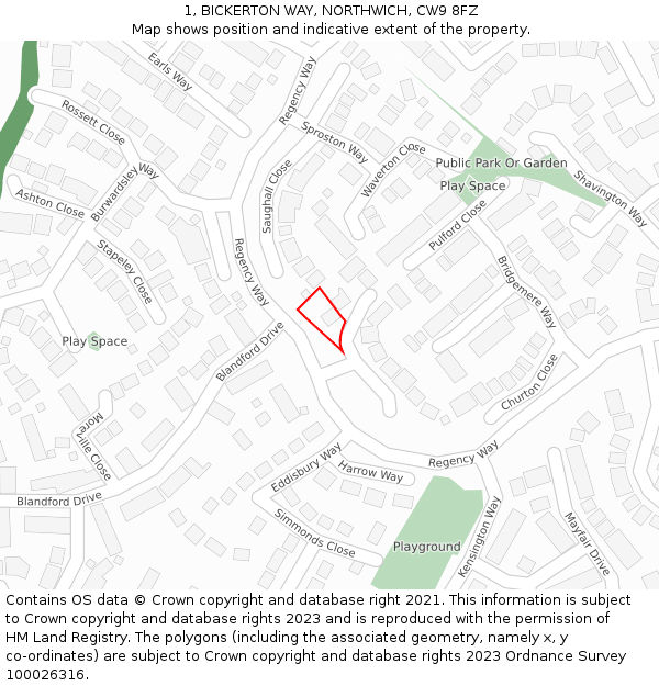 1, BICKERTON WAY, NORTHWICH, CW9 8FZ: Location map and indicative extent of plot