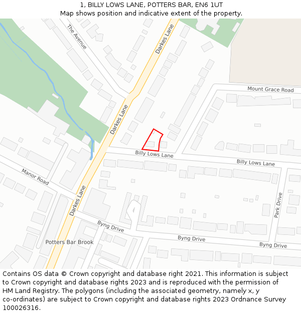 1, BILLY LOWS LANE, POTTERS BAR, EN6 1UT: Location map and indicative extent of plot