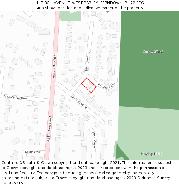 1, BIRCH AVENUE, WEST PARLEY, FERNDOWN, BH22 8PG: Location map and indicative extent of plot