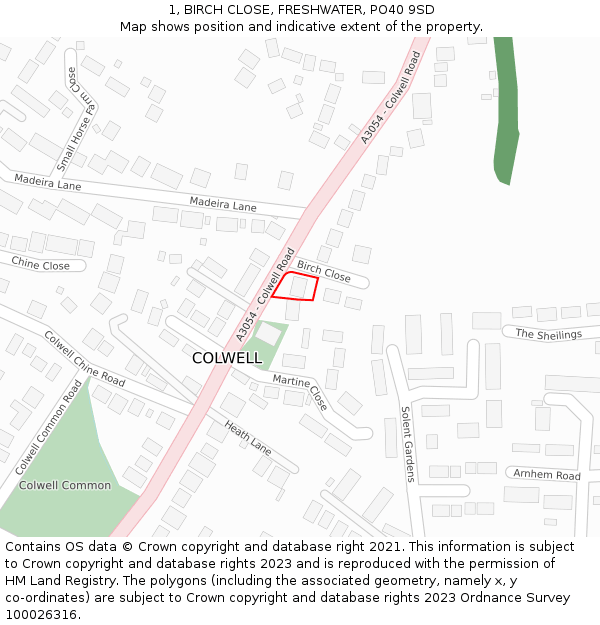 1, BIRCH CLOSE, FRESHWATER, PO40 9SD: Location map and indicative extent of plot