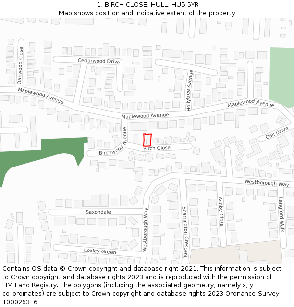 1, BIRCH CLOSE, HULL, HU5 5YR: Location map and indicative extent of plot