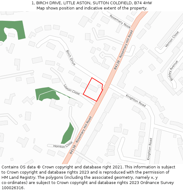 1, BIRCH DRIVE, LITTLE ASTON, SUTTON COLDFIELD, B74 4HW: Location map and indicative extent of plot