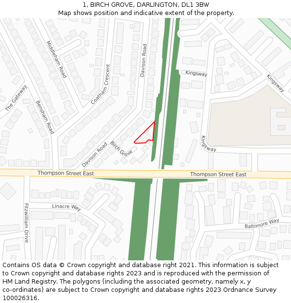 1, BIRCH GROVE, DARLINGTON, DL1 3BW: Location map and indicative extent of plot