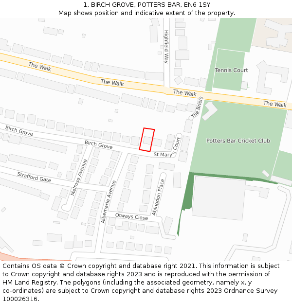 1, BIRCH GROVE, POTTERS BAR, EN6 1SY: Location map and indicative extent of plot
