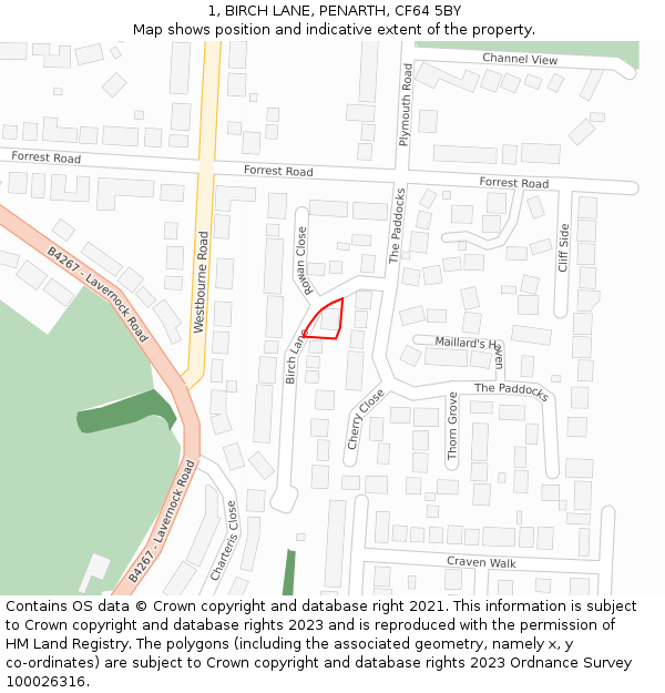 1, BIRCH LANE, PENARTH, CF64 5BY: Location map and indicative extent of plot