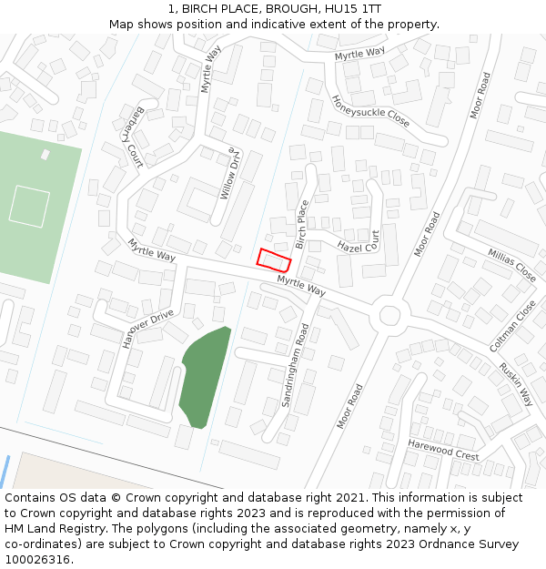 1, BIRCH PLACE, BROUGH, HU15 1TT: Location map and indicative extent of plot