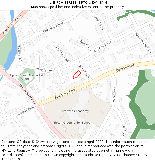 1, BIRCH STREET, TIPTON, DY4 8NN: Location map and indicative extent of plot