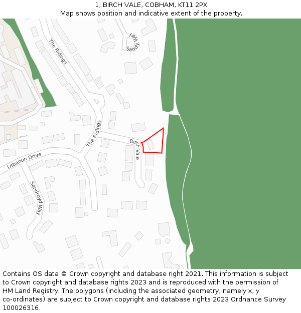 1, BIRCH VALE, COBHAM, KT11 2PX: Location map and indicative extent of plot