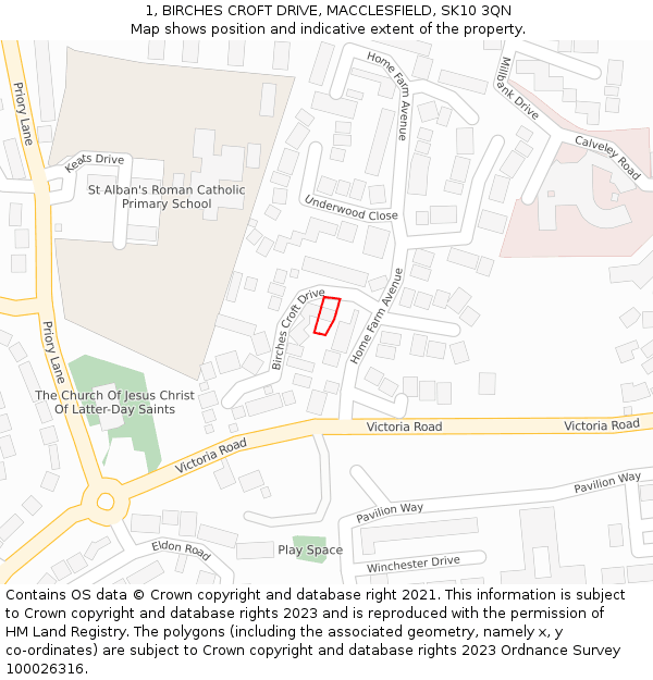 1, BIRCHES CROFT DRIVE, MACCLESFIELD, SK10 3QN: Location map and indicative extent of plot