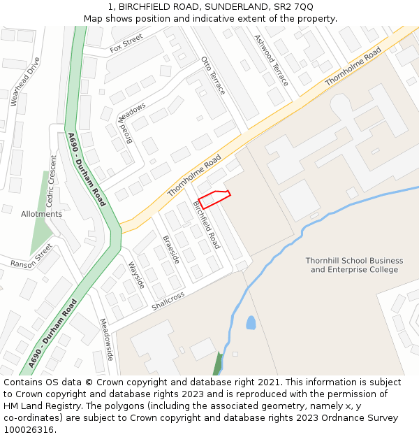 1, BIRCHFIELD ROAD, SUNDERLAND, SR2 7QQ: Location map and indicative extent of plot