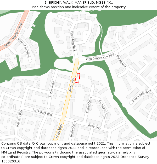 1, BIRCHIN WALK, MANSFIELD, NG18 4XU: Location map and indicative extent of plot