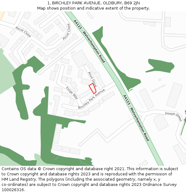 1, BIRCHLEY PARK AVENUE, OLDBURY, B69 2JN: Location map and indicative extent of plot