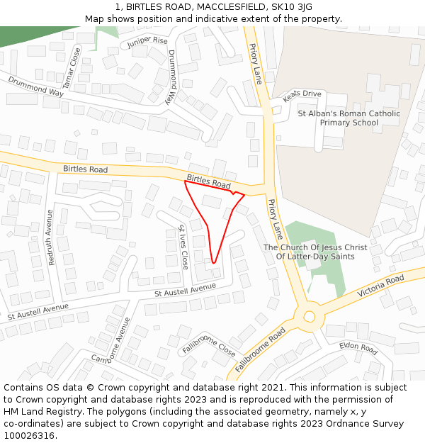1, BIRTLES ROAD, MACCLESFIELD, SK10 3JG: Location map and indicative extent of plot