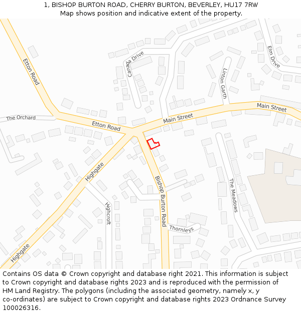 1, BISHOP BURTON ROAD, CHERRY BURTON, BEVERLEY, HU17 7RW: Location map and indicative extent of plot