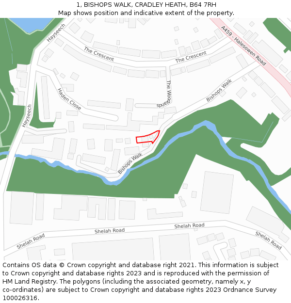 1, BISHOPS WALK, CRADLEY HEATH, B64 7RH: Location map and indicative extent of plot