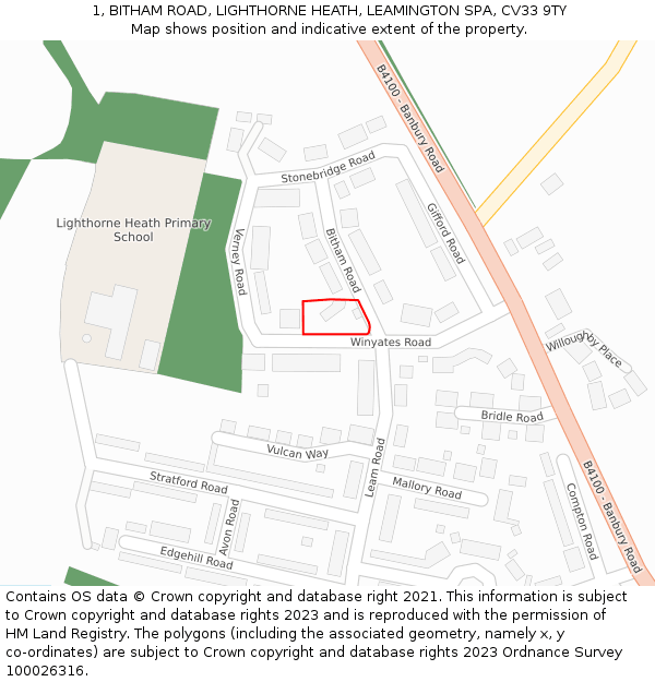 1, BITHAM ROAD, LIGHTHORNE HEATH, LEAMINGTON SPA, CV33 9TY: Location map and indicative extent of plot