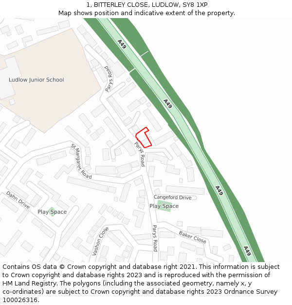 1, BITTERLEY CLOSE, LUDLOW, SY8 1XP: Location map and indicative extent of plot