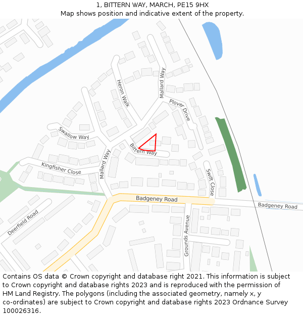 1, BITTERN WAY, MARCH, PE15 9HX: Location map and indicative extent of plot