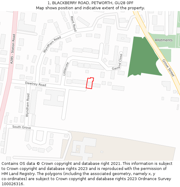 1, BLACKBERRY ROAD, PETWORTH, GU28 0PF: Location map and indicative extent of plot