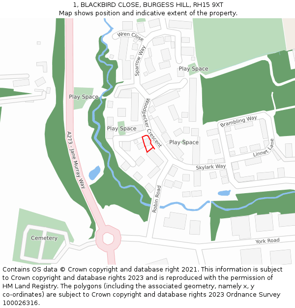 1, BLACKBIRD CLOSE, BURGESS HILL, RH15 9XT: Location map and indicative extent of plot