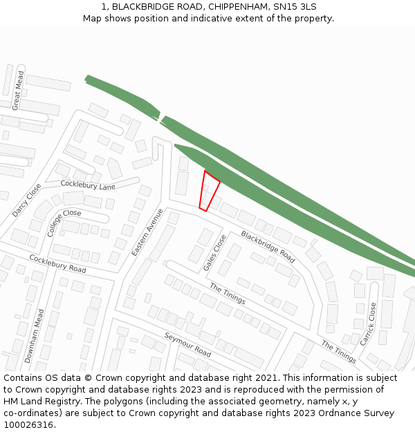 1, BLACKBRIDGE ROAD, CHIPPENHAM, SN15 3LS: Location map and indicative extent of plot