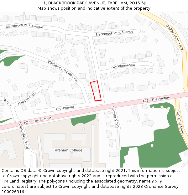 1, BLACKBROOK PARK AVENUE, FAREHAM, PO15 5JJ: Location map and indicative extent of plot