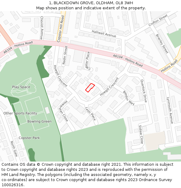 1, BLACKDOWN GROVE, OLDHAM, OL8 3WH: Location map and indicative extent of plot