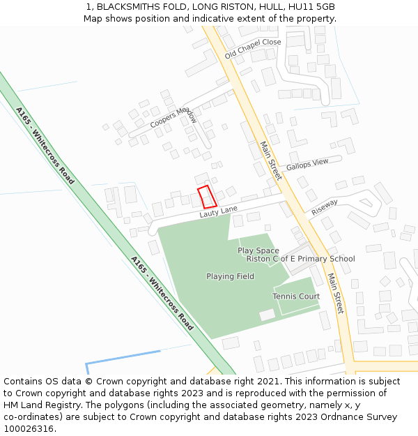 1, BLACKSMITHS FOLD, LONG RISTON, HULL, HU11 5GB: Location map and indicative extent of plot